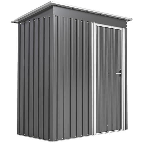 Outsunny Casetta da Giardino 1.16m² in Acciaio Zincato, Capanno da Giardino con Tetto Inclinato e Porta Scorrevole Bloccabile, Capanno Porta Attrezzi, 163x89x182 cm, Grigio Chiaro
