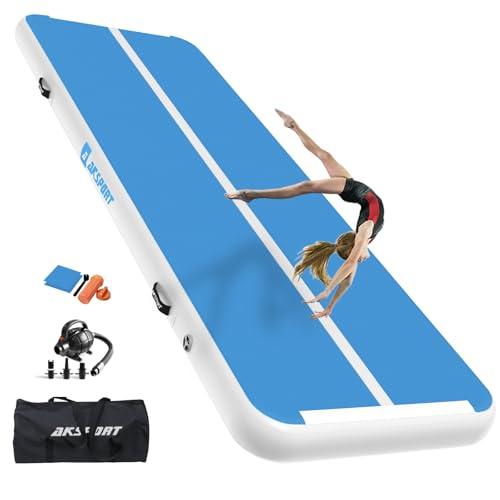 AKSPORT Tappeto Gonfiabile per Ginnastica da 3/4/5/6 metri Air Track Ginnastica Artistica 10/20 cm con Pompa Elettrica per Casa, Campeggio, Palestra,Formazione,Cheerleading
