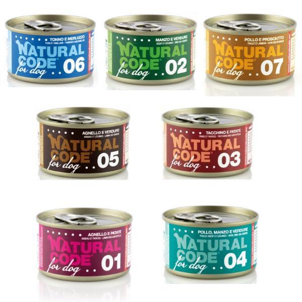 NATURAL CODE DOG Cibo umido per cani 50 lattine assortite da 85 grammi