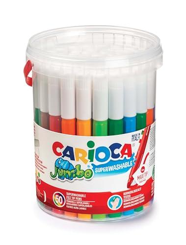 Carioca Jumbo | Pennarelli Lavabili per Bambini in Barattolo con Maniglia, Set Pennarelli Punta Grossa, 50 Colori