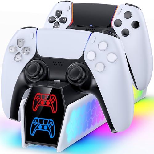 KDD Caricatore Joystick per PS5 e PS5 Edge, Ricarica PS5 con Indicatore LED, Accessori PS5 Base di Ricarica per Controller PS5 con Cavo USB-C