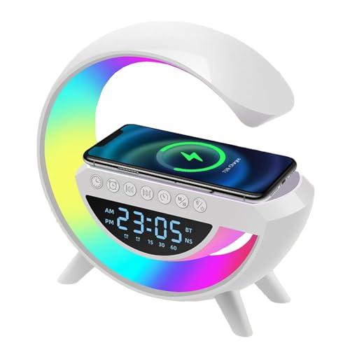 HOUSECURITY Atmosfera luce Notturna Caricabatteria per Telefono Wireless Altoparlante Bluetooth Sveglia Tutto in una Lampada da Tavolo a LED per Camera da Letto, Soggiorno, Ufficio
