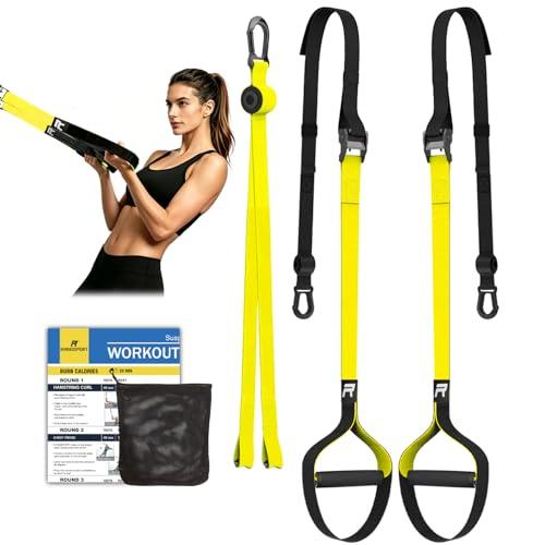 RHINOSPORT Allenamento Sospensione Sling Trainer Set per Allenamento con Sistema di Ancoraggio per Porta, Regolabile, per Fitness, a casa, in Viaggio e per l'allenamento in Interni ed Esterni