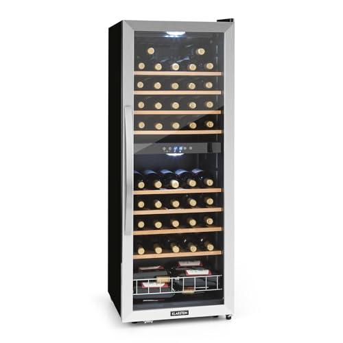 Klarstein Cantinetta Vino, Cantinetta Vino Refrigerata a Zona Doppia per Interno/Esterni, Frigo Bar Cantina Vino con Vetrina, Mini Bar con Protezione UV, Frigo Vino Touch, 5-18°C, 54 Bottiglie