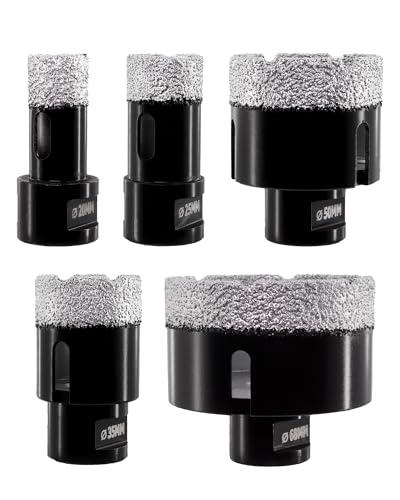 KURSTOL Punta per Trapano Diamantata - 5 PCS Fresa diamantata 20/25/35/50/68mm filettatura M14 per foratura a secco Porcellana Ceramica Granito Marmo Pietra Smerigliatrice angolare
