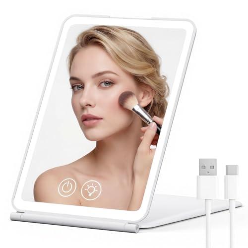EYMUOBC Specchio Trucco con 72 Luci LED,Specchio da Tavolo Ricaricabile 1500mAh,Luminosità Regolabile,Controllo Touch,Specchio Trucco a 3 modalità d’Illuminazione,Ideale per Make up Bagno e Viaggio