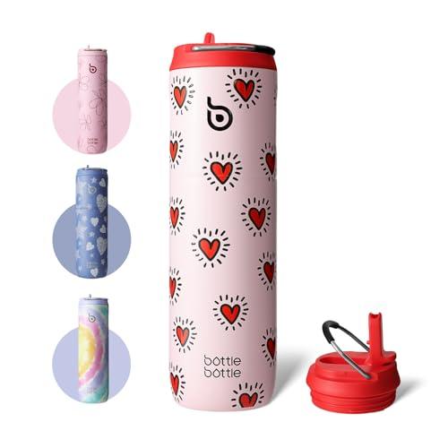 BOTTLE BOTTLE Borraccia termica da 680,4 g, con coperchio e manico con cannuccia, per sport, viaggi, palestra, in acciaio inox, a doppia parete, sottovuoto, in metallo, a prova di perdite, senza BPA