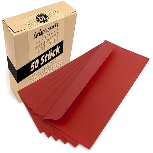 Japun - buste (50 pezzi) di carta, busta senza finestra - DIN lungo - 220 x 110 mm - rosso