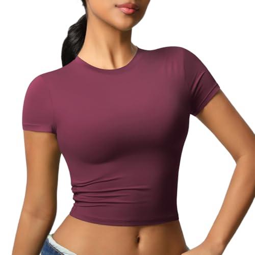 JTSONN Maglietta Donna Sportiva Manica Corta Sport T Shirt Traspirante Funzionale Maglia Collo Rotondo Corsa Compressione Camicia Yoga Palestra Workout Crop Top