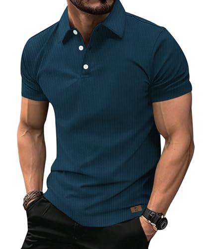 SwissWell Polo Uomo Manica Corta Traspirante Golf T-Shirt Estiva Casual Tennis Polo Shirt Sportiva Blu Anatra Scuro L
