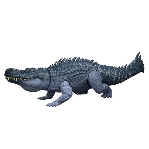 Mattel Jurassic World La Rinascita -Predatori Giganti Purussaurus, specie di dinosauro giocattolo di grandi dimensioni, 2 attacchi furiosi, gioco digitale, JGB94