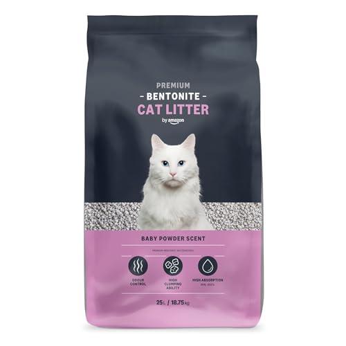 by Amazon Lettiera per gatti agglomerante, bentonite premium al profumo di borotalco, 25L, Confezione da 1