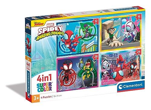 Clementoni - 21528 - Supercolor Puzzle - Marvel Spidey And His Amazing Friends - 4 Puzzle da 12,16,20 e 24 Pezzi - Puzzle Bambini 3 Anni, Puzzle Cartoni Animati - Made In Italy