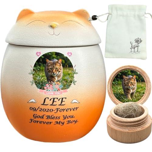 Urna per gatti,Urna per animali domestici per ceneri di gatti,Urne per gatti personalizzate personalizzate,Urne per gatti,Urna in ceramica,Fatto a mano,Urna per piccoli animali, (arancia)