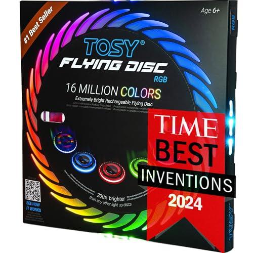 TOSY Disco volante - 16 milioni di colori RGB o 36 LED, estremamente luminoso, modalità intelligenti, illuminazione automatica, ricaricabile, compleanno, regalo di Natale per bambini, frisbee da 175 g