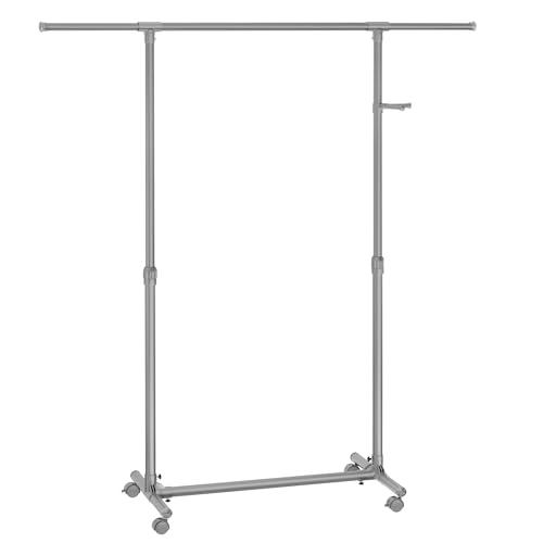 SONGMICS Stand Appendiabiti con Ruote, Attaccapanni, Altezza Regolabile 97-165 cm, Barra Estensibile, Ganci Laterali per Accessori, Grigio Tortora LLR001G01