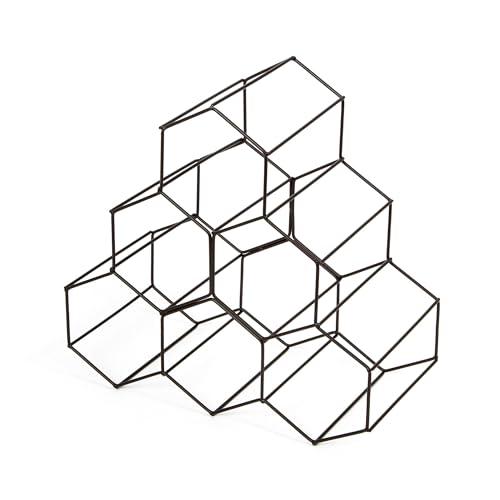 Compactor Portabottiglie in Metallo per 6 Bottiglie, Bronzo Opaco, 28 x 28 x H. 14,5 cm, RAN8663