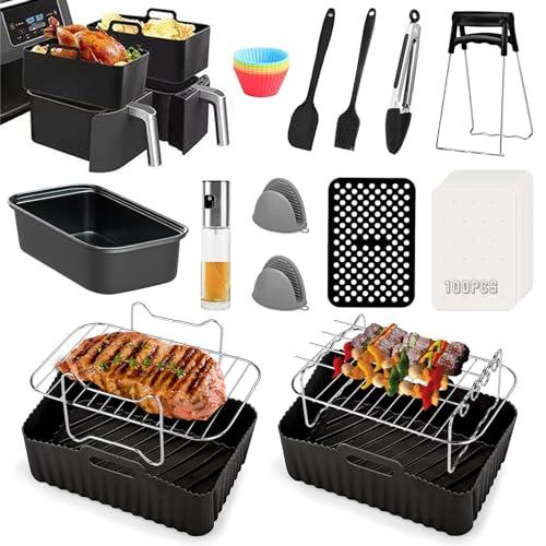 Accessori per friggitrice ad aria calda per Ninja Foodi AF400EU, AF300EU, Emerio, Princess, Innsky, COSORI, Tower 7.6L/8L/9L/9.5L Friggitrice ad aria calda Dual Zone, inserti in silicone e griglie