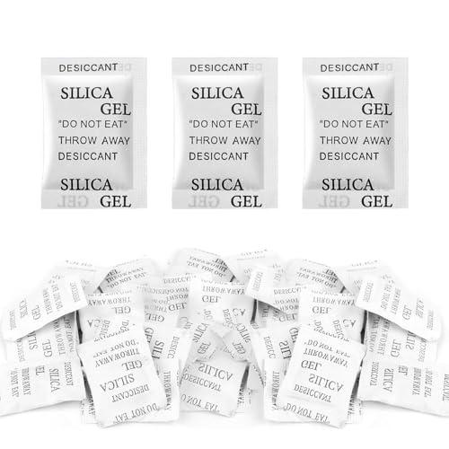 100 Bustine × 1g Silica Gel Essiccante Riutilizzabili, Antimuffa Umidità Assorbitore Senza Cloruro di Cobalto per Storage Abiti Alimenti