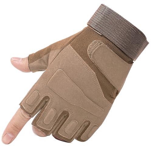 Anwlki Guanti tattici senza dita mezze dita da uomo Airsoft per uomini e donne, guanti tattici senza dita per moto, bicicletta, caccia, escursionismo, sport all'aria aperta (giallo, M)