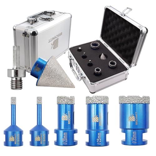 Punta per Trapano Diamantata Set - BRSCHNITT 6/6/20/25/35mm+35mm Fresa Diamantata M14 Filo per Porcellana Granito Piastrella Marmo Taglio a Secco&Adattatori