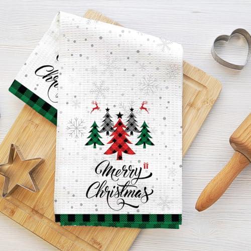 Asciugamani da cucina con cervo, morbido asciugamano assorbente, motivo albero di Natale, strofinacci a nido d'ape per cucina, bagno, soggiorno, per donne, mamma, zia