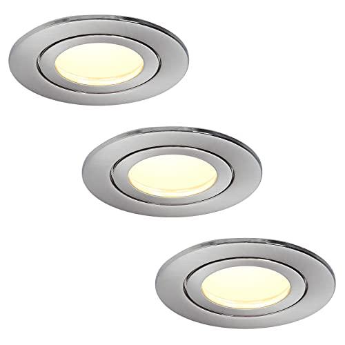 HCFEI | Faretto da incasso a LED Argento 5W | 35mm di profondità d'incasso | Ø60mm di diametro del foro | Faretto regolabile per soggiorno, bagno | 230V | IP44 | Bianco neutro 4000K | SET 3