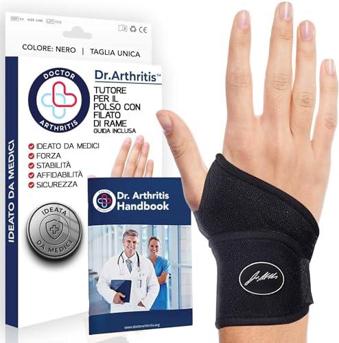 Dr. Arthritis Tutore Polso con Rivestimento in Rame Ideato da Medici – Polsiera Ortopedica Mano Sinistra e Destra – Fascia Elastica di Supporto per Tunnel Carpale (Singolo, Taglia Unica, Nero)