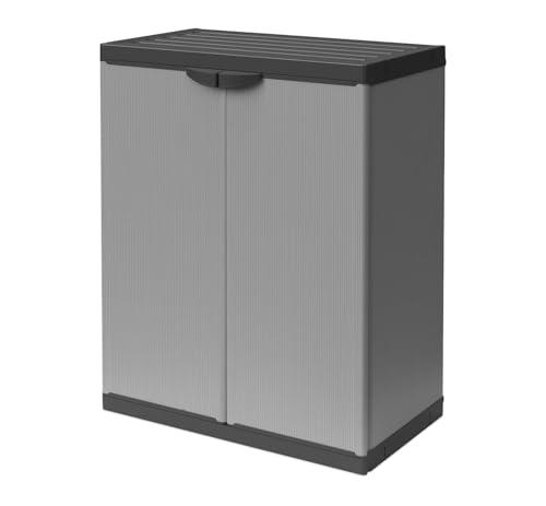 BuyStar Armadio Basso 2 Ante da Esterno 68x40x85h cm, Ripiano Interno e Maniglie - Sistema a Incastro, Senza Viti, Idrorepellente, Robusto, Anti odore, Lavabile, da Interno, Garage - Made in Italy