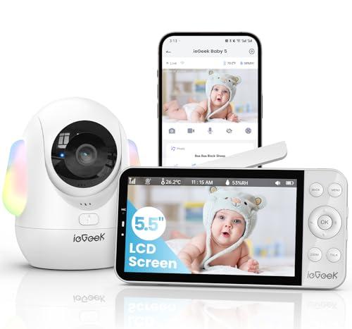 ieGeek 2.5K Baby Monitor con rilevamento dell'occlusione del viso, telecamera per bambini da 5,5 pollici con app per telefono, monitoraggio del movimento, monitoraggio automatico, luci notturne