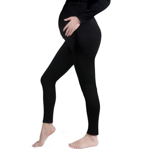 Aomig Leggings Premaman Donna, Pantaloni Gravidanza Elasticizzato e Comodo in Felpato, Leggins Premaman Donna a Vita Alta, Vita Regolabile, Basic Pantaloni per Gravidanza(L)