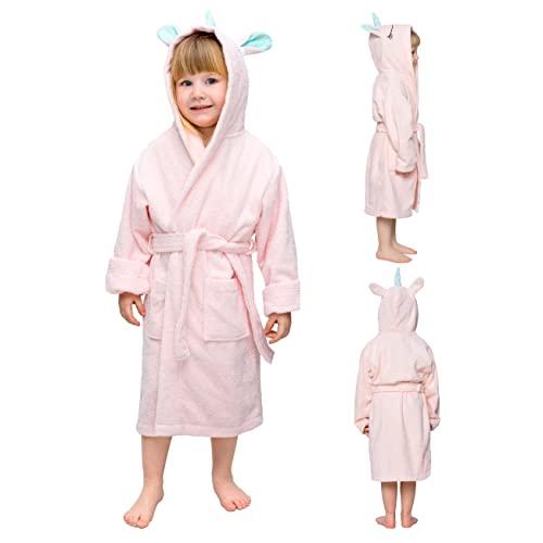 Twinzen - Accappatoio Unicorno - Ragazza e Ragazzo - 100% Cotone Oeko-Tex - Accappatoio Doccia e Vestaglia Bambini - 5-6 anni