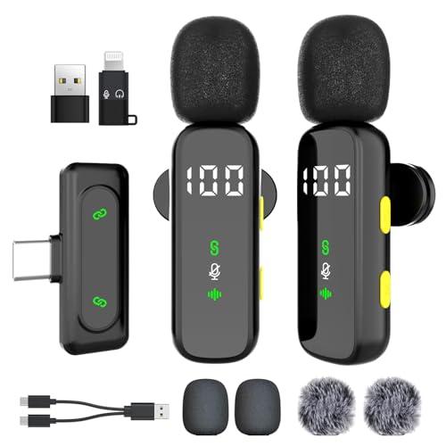 Microfono lavalier wireless con display a LED, mini microfono da bavero, microfono wireless per iPhone, Android, iPad, per registrazione video, streaming, interviste, vlog, tiktok, Youtube