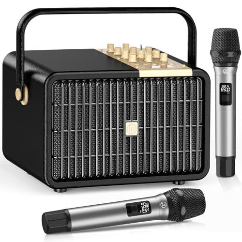 320W Potenza di Picco Macchina per Karaoke per Sistema di Cassa Portatile Bluetooth Regolazione Bassi/Acuti con 2 Microfoni Wireless UHF per Feste a Casa, Matrimoni, Eventi All'aperto
