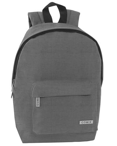 Comix - Mini Zaino, con Chiusura Principale con Zip e Parapioggia, Tasca Frontale con Zip, Schienale Imbottito, Spallacci Regolabili e Imbottiti, Ideale per Università e Lavoro, 22x33Hx10 cm, Grigio
