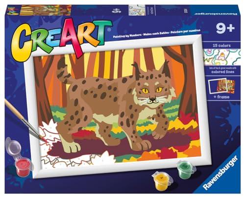 Ravensburger - CreArt Serie D, Lince Nel Bosco, Dipingere con i Numeri, Kit Pittura Bambini, Tema Animali, Cornice Inclusa, Gioco Educativo, Idea Regalo Bambino e Bambina 7+ Anni, 24x18 cm