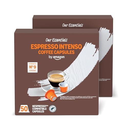 by Amazon Espresso Intenso Capsule di caffè compatibili con Nespresso, Tostatura intensa, 50 unità, Confezione da 2 - Certificato Rainforest Alliance
