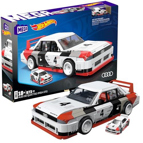 MEGA Hot Wheels - Audi 90 Quattro IMSA GTO, macchina da costruire con 973 pezzi e mini veicolo die-cast incluso, set per collezionisti da esporre, 18+ anni, HRY20