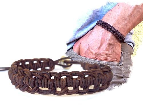 Bracciale uomo in cuoio di bufalo grezzo intrecciato a mano - Regolabile - Testa di Moro