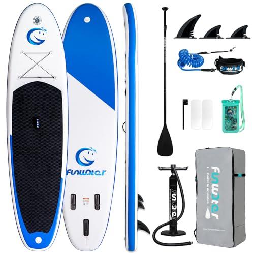 FunWater Gonfiabile Stand Up Paddleboard Sup Paddle Board Con Zaino, Pompa A Mano, Pagaia Regolabile, Guinzaglio Di Sicurezza, Borsa Per Telefono Impermeabile, 3 Pinne 335×83×15 Cm