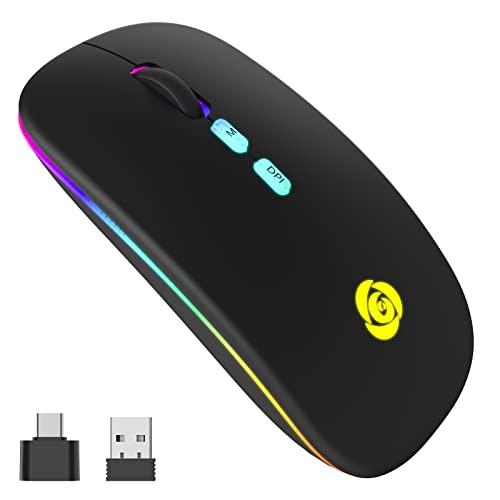 CC Store Mouse Wireless, Wireless Ricevitore USB a 2.4G Tipo C, mouse Bluetooth Ricaricabile, 7 Colori, Sottile 3 DPI 800/1200/1600, Mouse Silenzioso Compatibile con iPad/PC/Mac/Windows