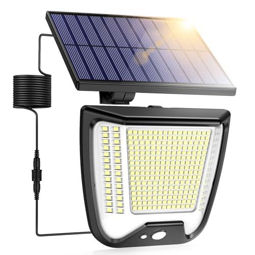 Luce-Solare-LED-Esterno-con-Pannello 288 LED Faro Solari Lampada con Sensore di Movimento Faretto 3 Modes Luci Solari 270° Faretti Solar con 5m Cavo Luci da Esterni IP65 Impermeabile Giardino Lampade