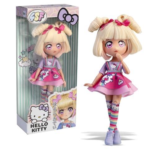 Hello Kitty Manga Doll Candy Unicorn, bambola giapponese alla moda con look manga, figura da 19,5 cm con 15 punti di articolazione, capelli biondi, accessori inclusi, +4, Famosa (HKTF0400)