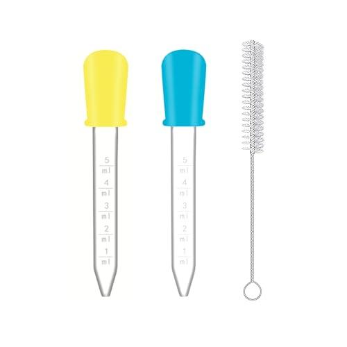 2 Pezzi 5ml Pipette Contagocce in Silicone,Pipette Contagocce Plastica,Dispenser Liquido,con Punta Della Lampadina Pipette Graduate, con 1 Spazzola per la Pulizia