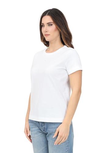 Pinko T-Shirt a Manica Corta Bianca da Donna con Ricamo Logo Love Birds Monogram XS
