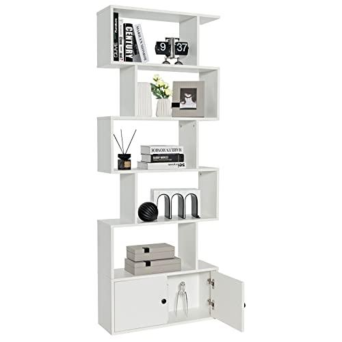 COSTWAY Libreria in Legno, Scaffale Multifunzionale con 5 Ripiani, per Ufficio,Casa, Ripiano a Forma di S, 70 x 23 x 183 cm (Bianco)