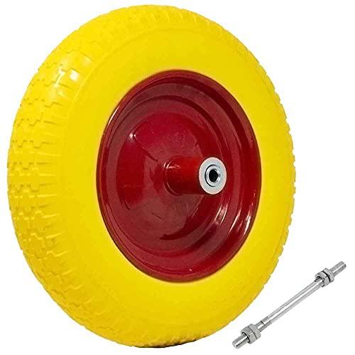 Bakaji Ruota Piena in Poliuretano Giallo Antiforatura per Carriola Battistrada Scolpito Diametro 35cm Larghezza 9cm 3.50-8 Cerchio in Acciaio con Asse da 210 mm Incluso Ruote Ricambio Carriole
