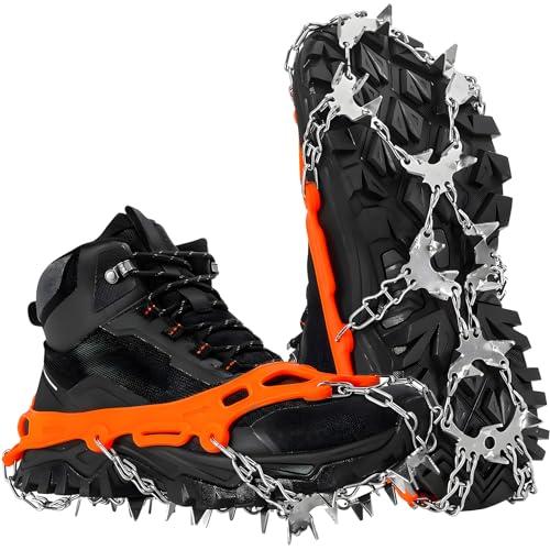 HOSLAFON Ramponi per scarpe, 32 punte, ramponi da neve e ghiaccio, ramponi in acciaio inossidabile per escursioni a piedi