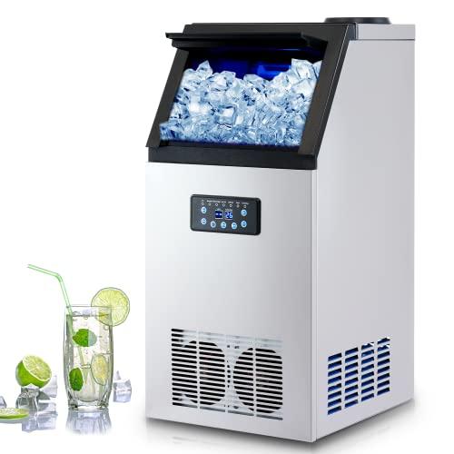 Wilprep 480W Macchina per Ghiaccio Commerciale 73kg/24h Fabbricatore Ghiaccio con Schermo LCD Macchina di Ghiaccio in Acciaio Inossidabile per Casa, Ufficio, Ristorante, Bar, Caffetteria (45 Pezzi)