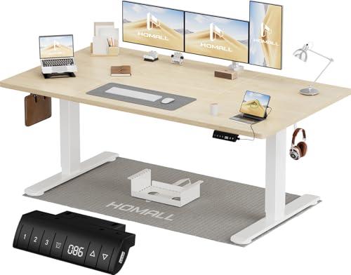 Homall Scrivania elettrica regolabile in altezza, 160 x 80 cm, due supporti telescopici estendibili, con piano diviso in quattro parti, scrivania per computer con funzione memoria